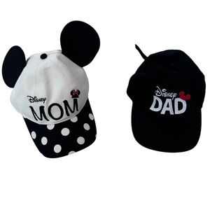 Lot 2  Disney Parks Mickey Mouse Disney Mom Dad Hat Ears Baseball Cap FLAW